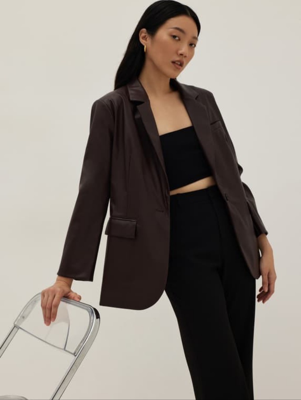 Love Bonito Jalessa Tailored Faux Leather Blazer